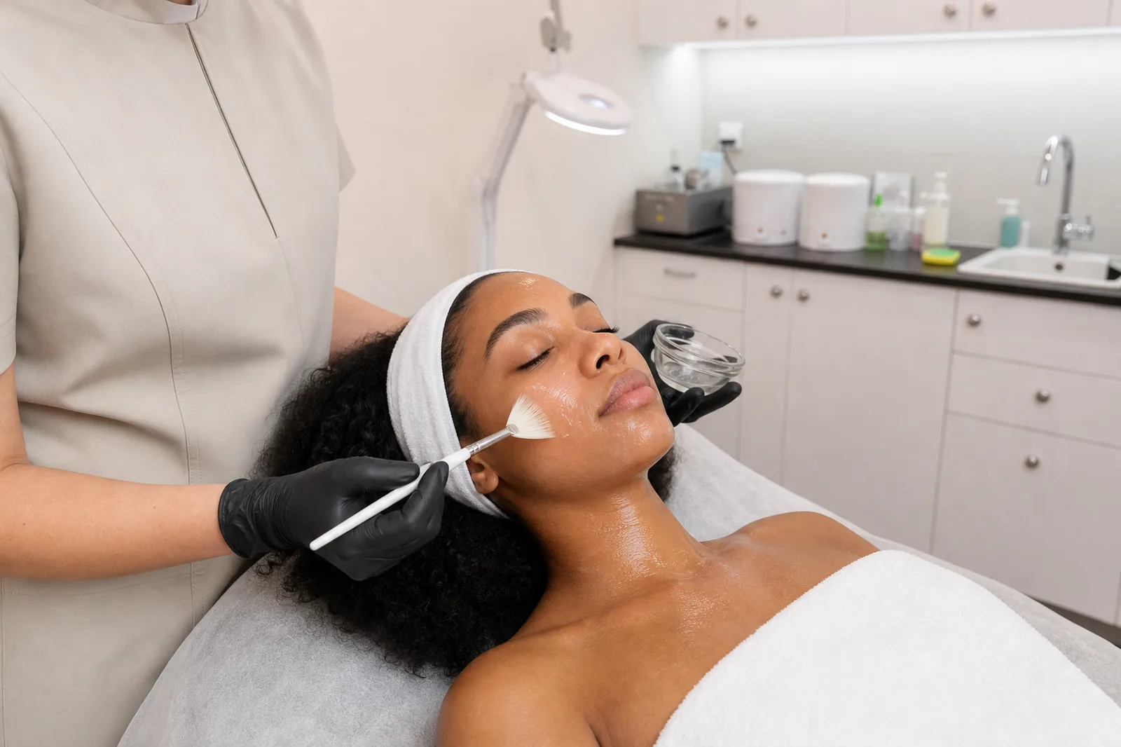 Professional chemical peel application in the Beautique Artistry treatment room