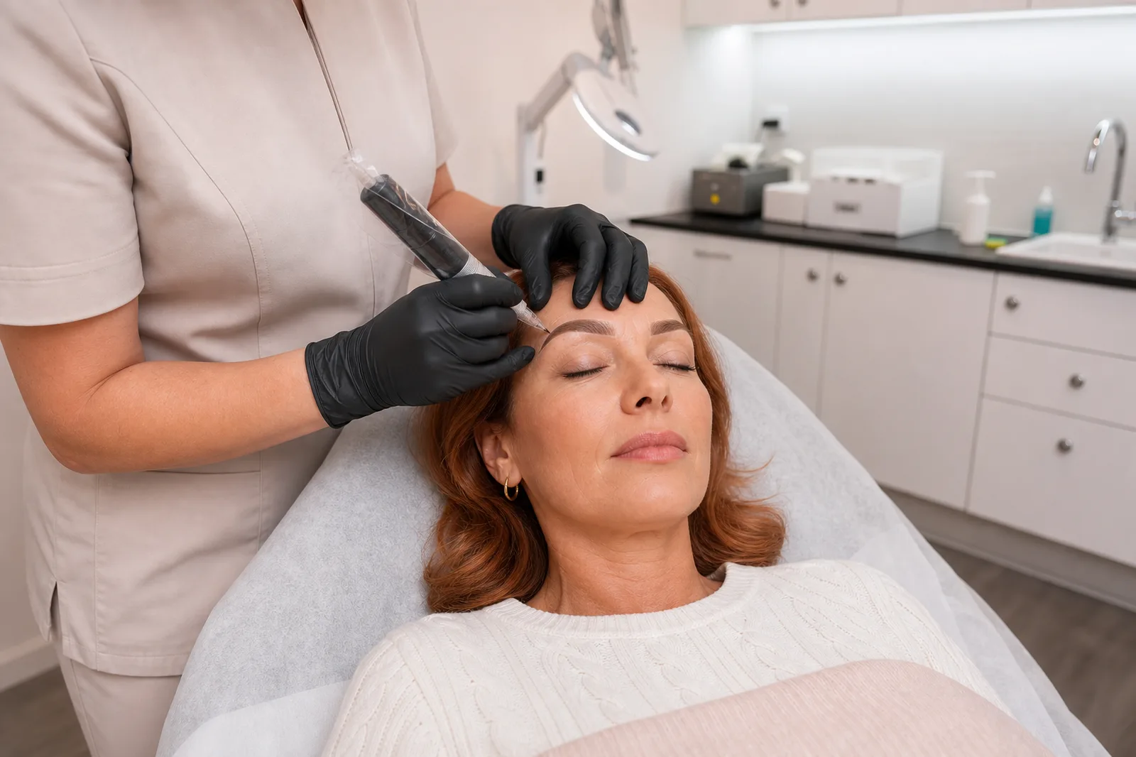 Cosmetic brow tattoo treatment in the Beautique Artistry treatment room